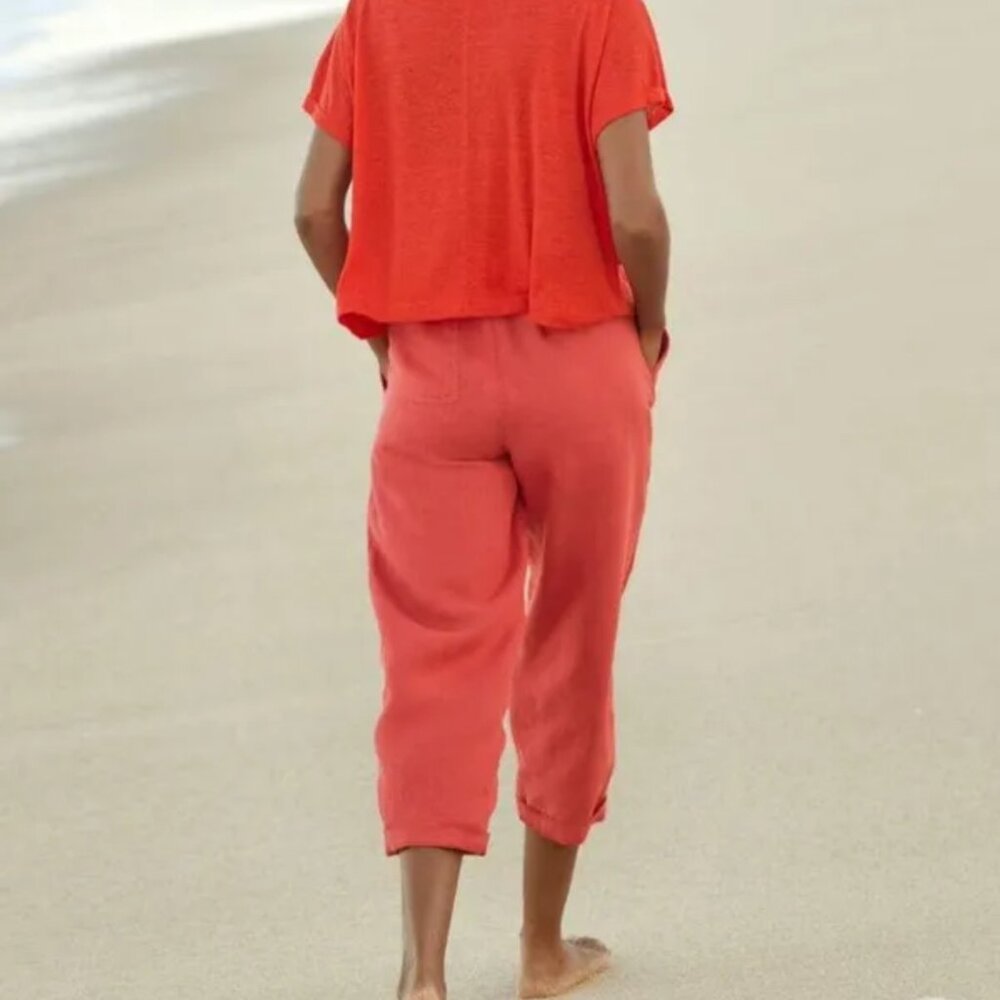NWT Poetry Cropped Trousers Garment Dyed Linen OS - Picture 3 of 16